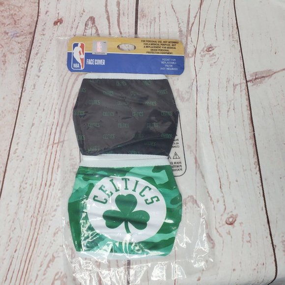 NBA Boston Celtics Polyester Face Cover Mask 2 Pack With Pocket For Filter - Picture 9 of 9